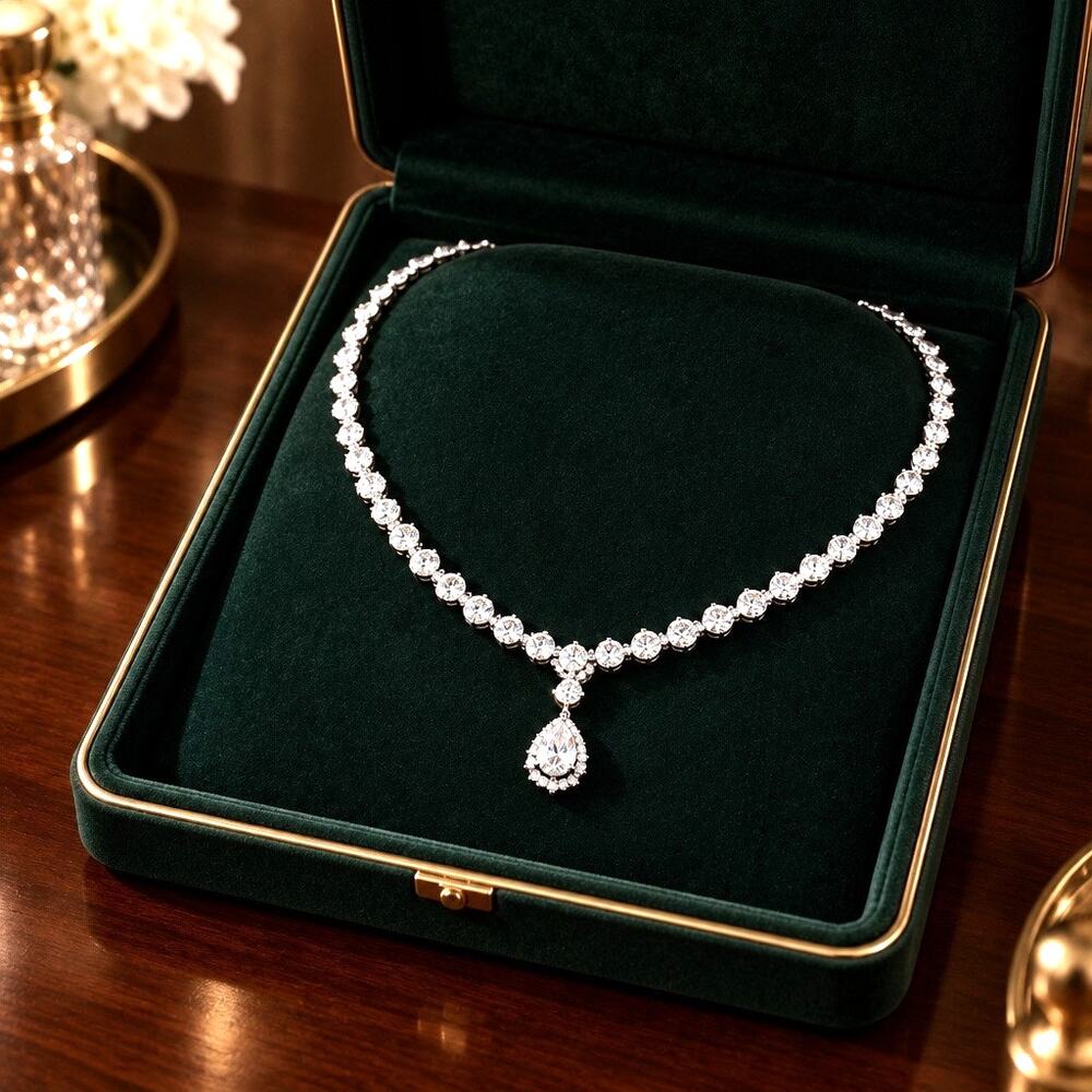 Vintage Mid Century Crystal Pendant Necklace